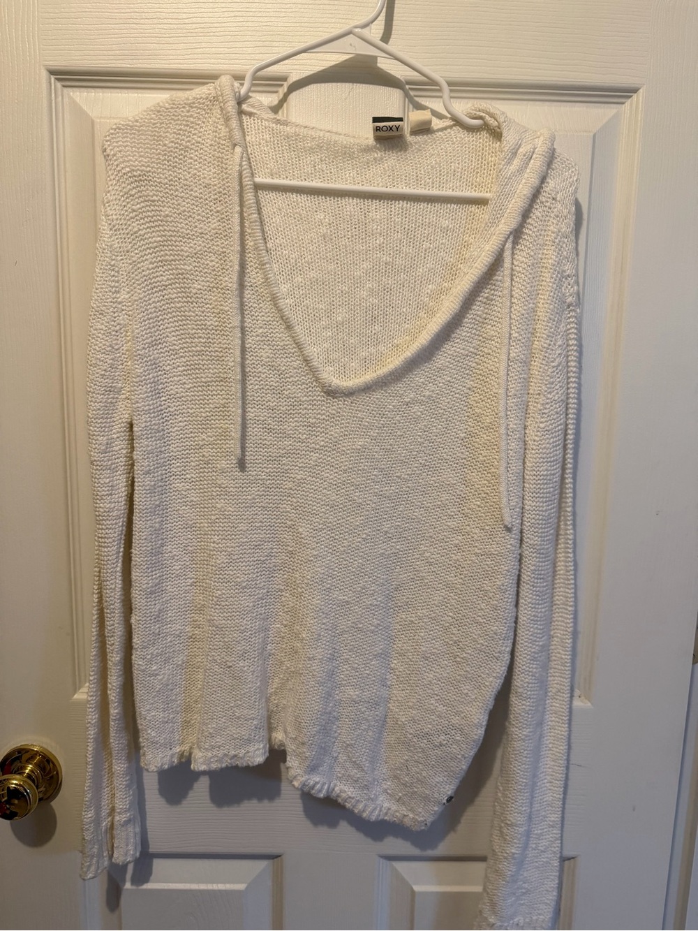 Roxy Cream V-Neck Knit Hoodie Sweater